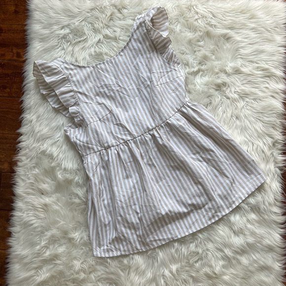 Floerns Womens Blouse Beige White Striped Flutter Cap Sleeve Open Tie Back S New - Picture 1 of 6